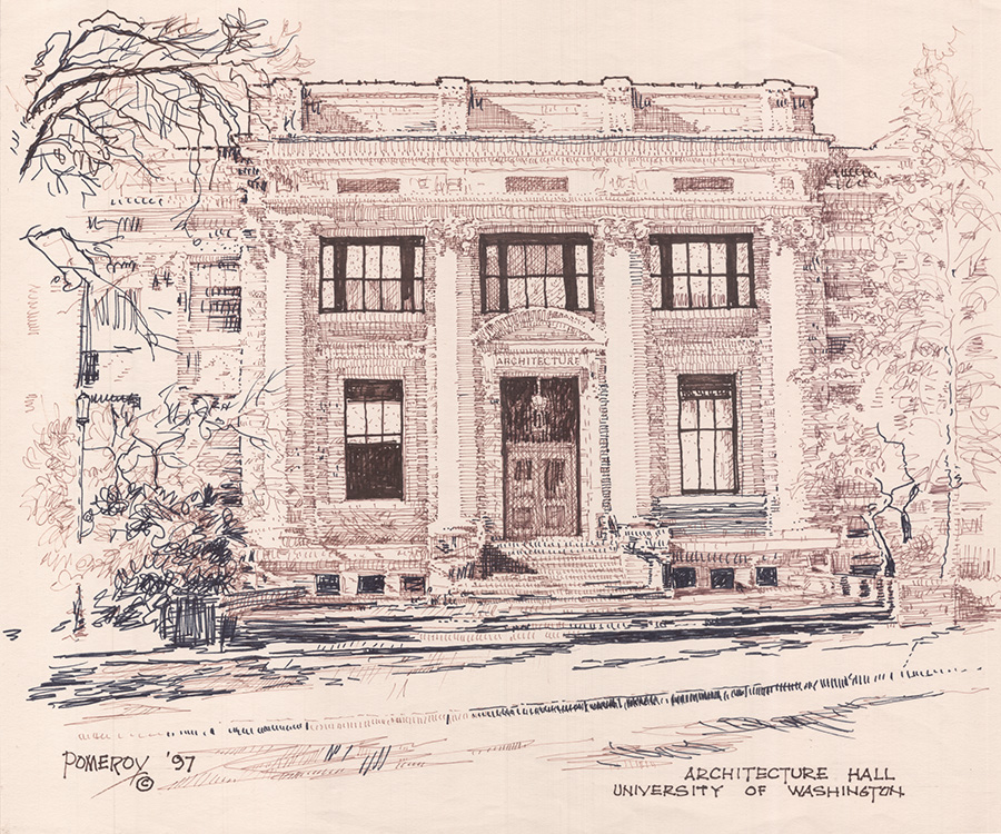 Pen-and-ink rendering of Architecture Hall