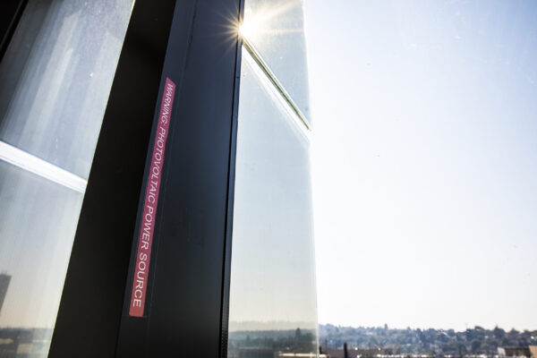 Close up of solar fin on the roof of the life sciences building