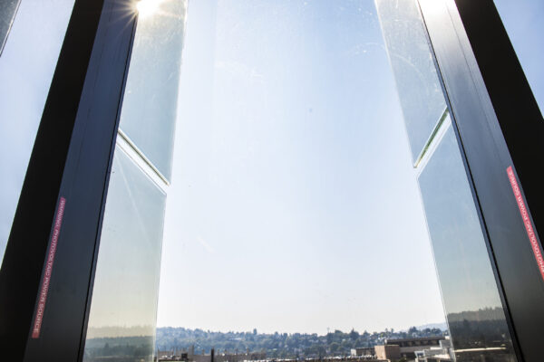 Two solar fins on the roof of the life sciences building