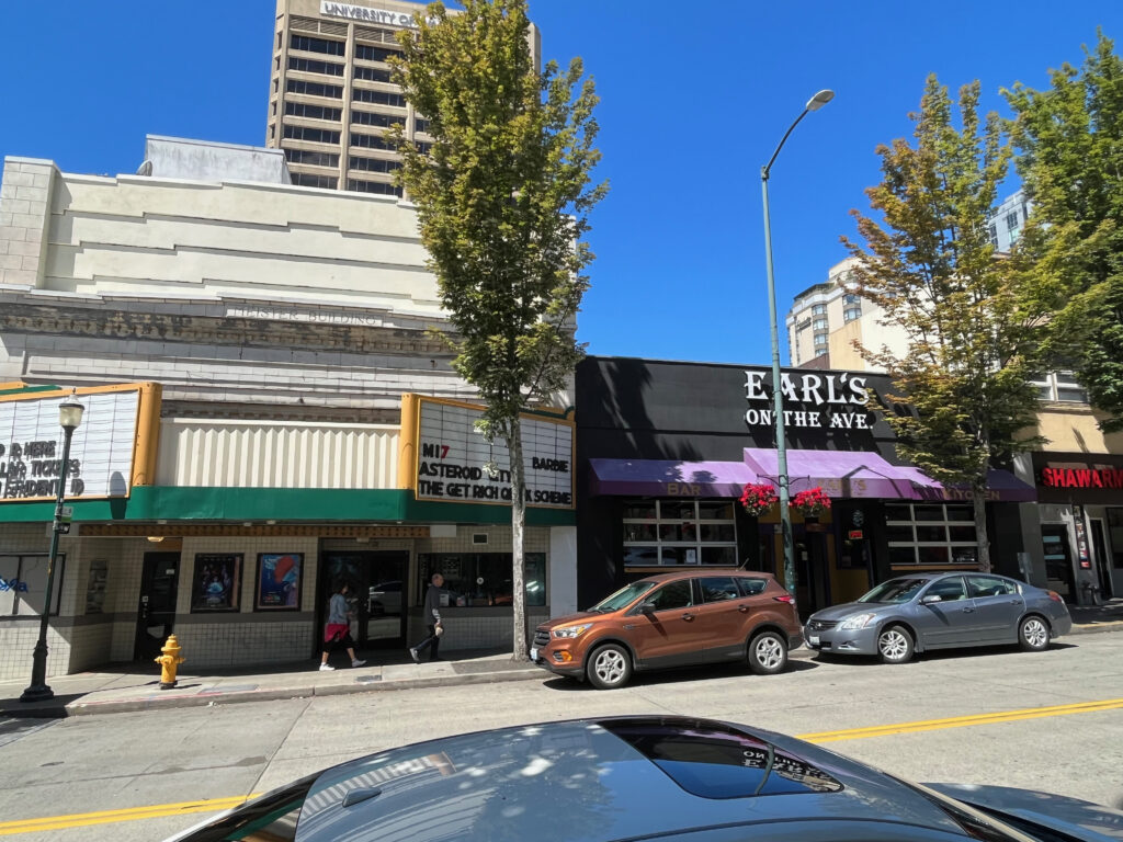 Earl's on the Ave storefront and a movie theater store front