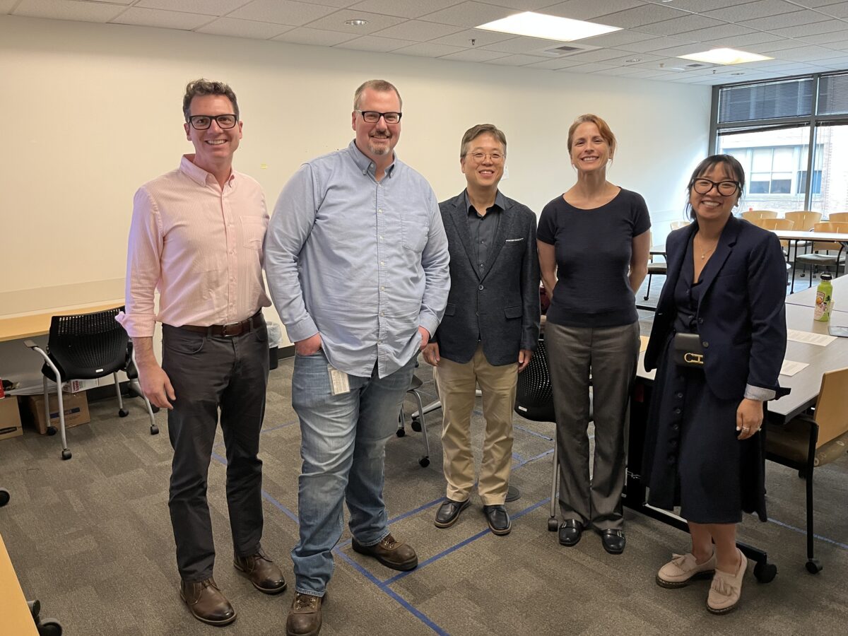 From left to right, Mobility Innovation Center Director Bart Treece, Metro Transit Manager Jeff Arbuckle, Association Professor Hyun Woo “Chris” Lee, Senior Research Scientist Laura Osburn, and Metro Zero Emissions Director Huoi Trieu at a workshop for UW’s P3 report.