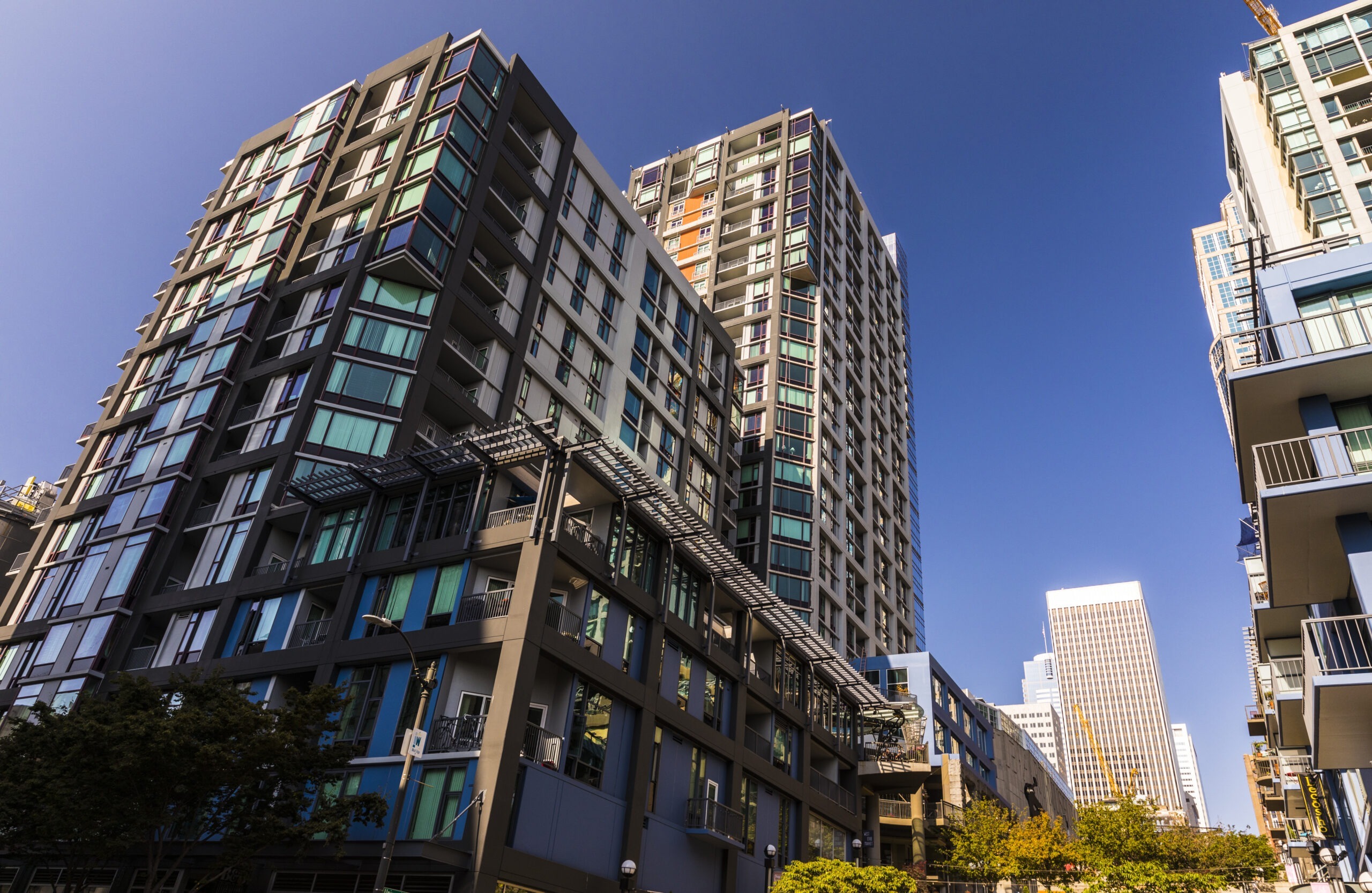 View looking upward at buildings construction