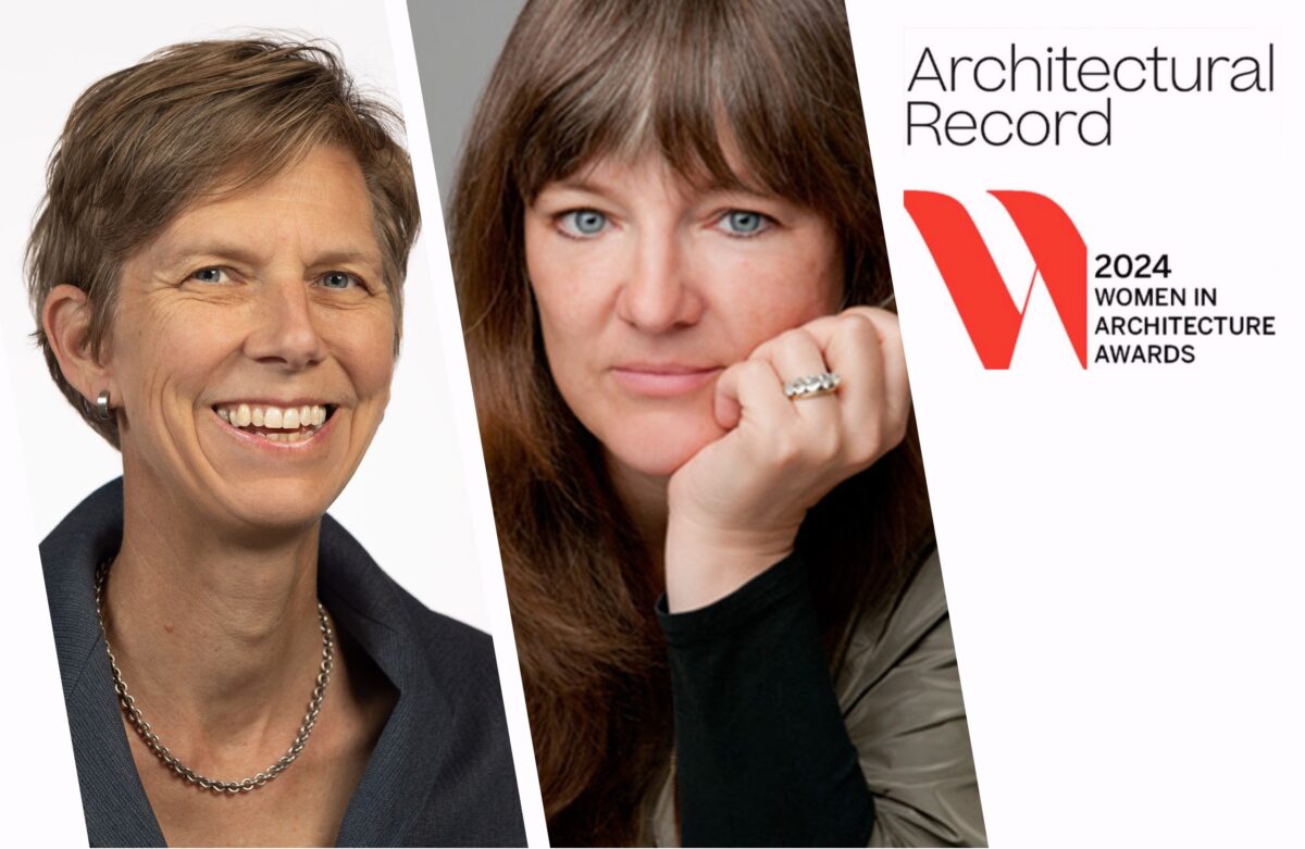 Profile photos of Kate and Susan with the Architectural Record Women in Architecture logo