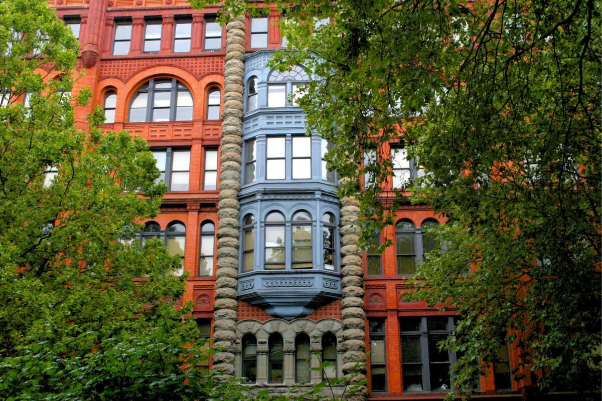 Exterior of a historic building in Pioneer Square. Many of these will require seismic retrofits.