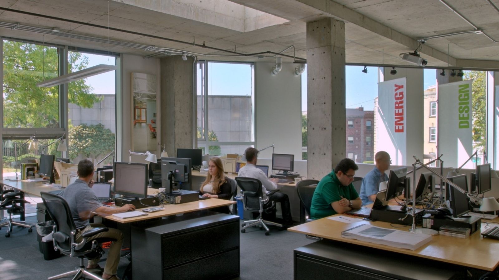 People working at the Bullit Center in Seattle