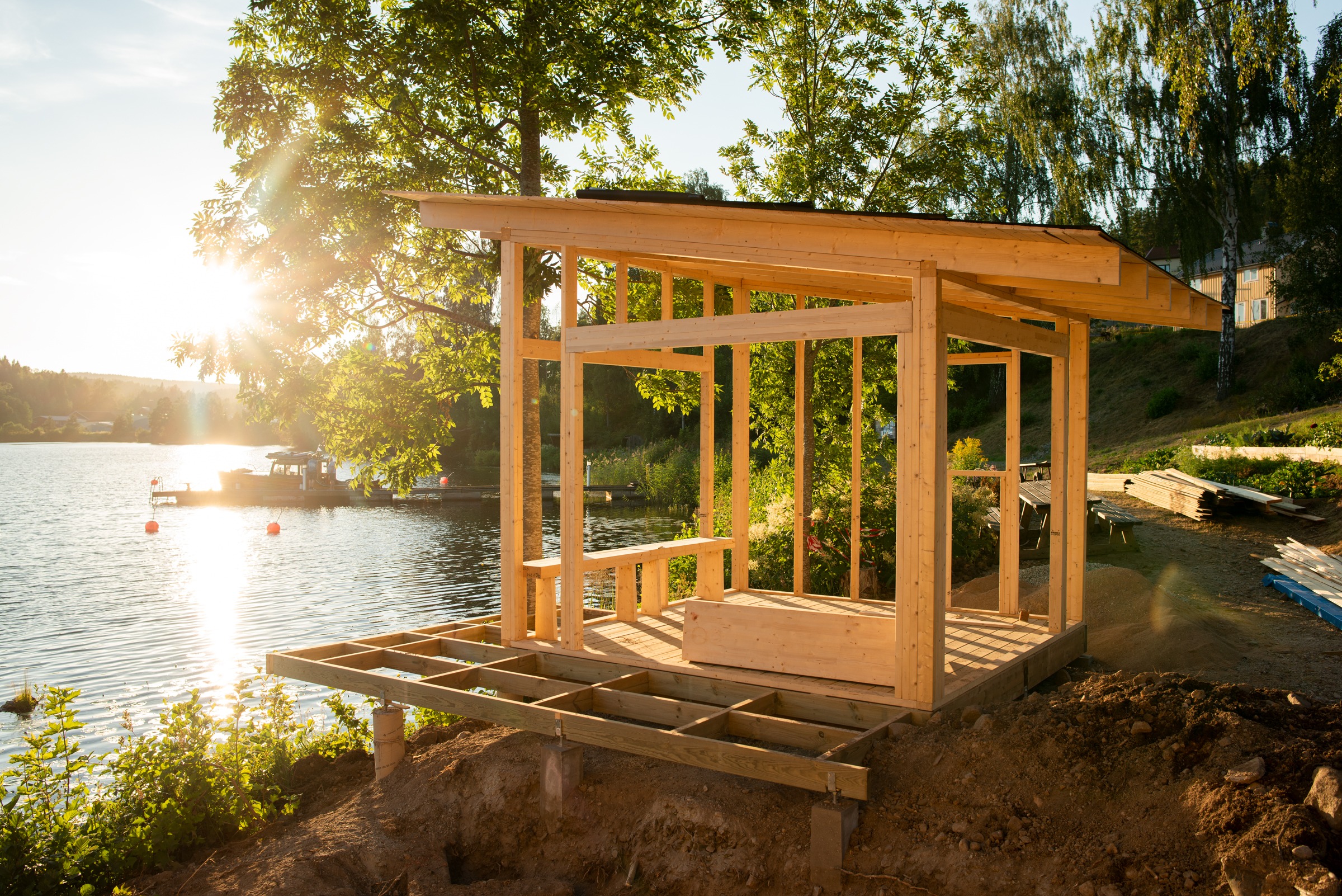 Wooden structure on a lake